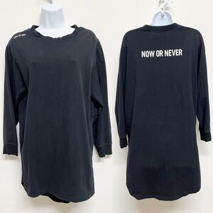 AZUL By Moussy Unisex Black Long Sleeve Lets Do This Now Or Never Print Long Tee